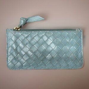 Intrecciato Woven Leather Celeste Light Blue Woven Leather Clutch Coin Purse